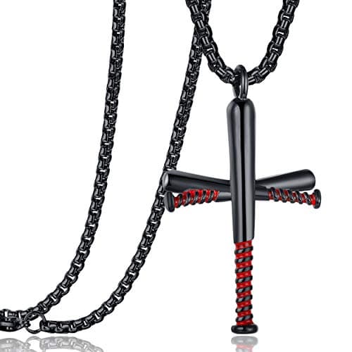 Rehoboth Baseball Bat Stainless Steel Cross Pendant Necklace for Men Women With 24 Inch Black Chain