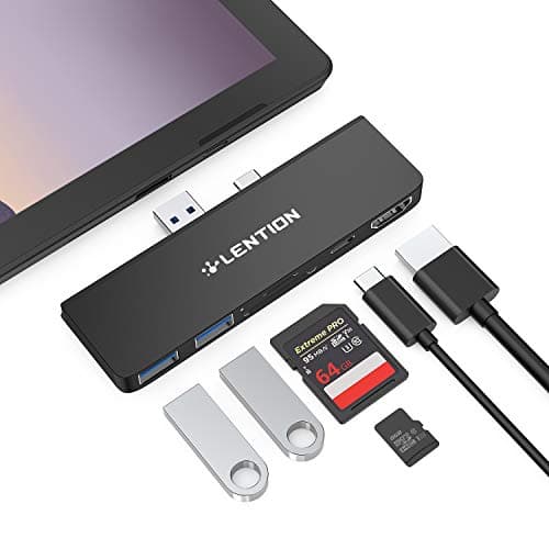 LENTION Surface Pro 7 USB C Hub Docking Station,6-in-1 Surface Pro 7 Hub,4K@60Hz USB C to HDMI Hub,SD&Micro SD Dual Card Reader Hub,2 USB 3.0 Hub,60W Type C Charging Port Hub(CS34,Black)