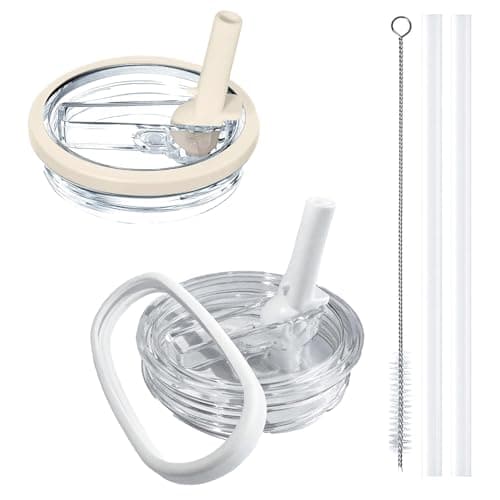 Aooiiysd 2 Pack 40 oz Stanley Lid Replacement, for Stanley Quencher H2.0, Spill-Proof Design, High-End Anti-Fall And Heat-Resistant Material (Beige and White Set)