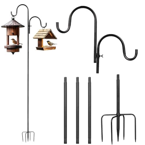 vomsocs Double Sheperds Hooks for Outdoor,76 inch Adjustable Pole Bird Feederr,Plant Hangers,Weddings Decor,Matte Black(1 Pack)
