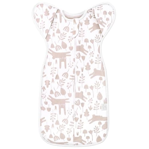 ANYEDDE Baby Transitional Swaddle Sleep Sack - Newborn Swaddle Transition Bag with Removable Cuffs Arms Up Design, Free Wearable Blankets, Pink & Rabbit (3-6 Month)