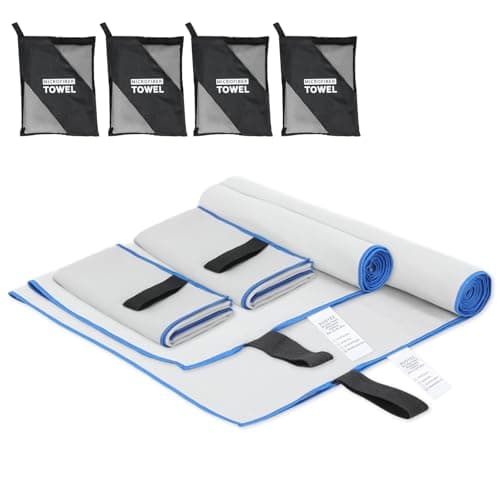 NUOYEE 4 Pack Camping Towel Set Microfiber Lightweight Quick Dry Bath Travel Towels Men Women S L XL Fast Drying Compact Absorbent Towel for Body Beach Yoga Swimming Pool Hiking Picnic(Light Grey)