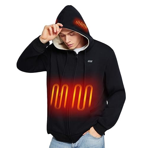 Loowoko Heated Hoodie with Battery (Unisex),Electric Heated Zip-Up Sweatshirt Coat for Men Women Black,Upgraded 2025 model