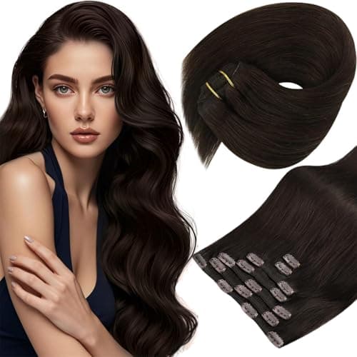 Sunny Hair Clip in Hair Extensions Straight Human Hair Clip in Extensions Remy Clip in Hair Extensions Real Human Hair Extensions Clip ins Dark Brown Hair Extensions 18inch