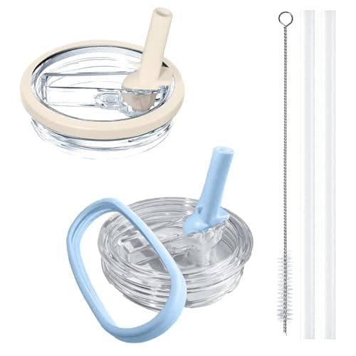 Aooiiysd 2 Pack Stanley Lid No Spill, Replacement Fit for 40 oz Stanley Quencher H2.0, Spill-Proof Design, High-End Anti-Fall And Heat-Resistant Material (Beige and Light Blue Set)