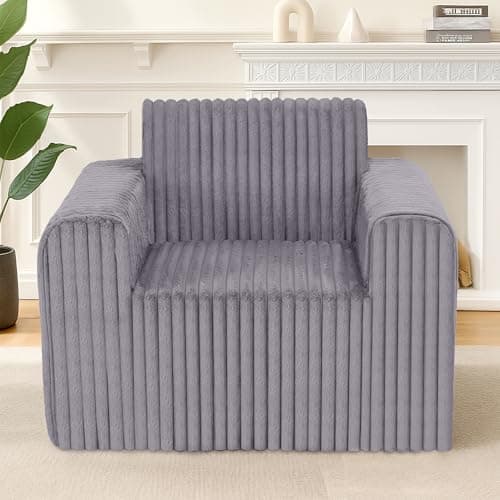 lilanoon Giant Bean Bag Chair for Adults, Non-Slip Floor Sofa with High Backrest & Wider Armrest, Upgrade Whole Sponge Bean Bag Sofa Couch for Bedroom Living Room(Large,Grey,Stripe Plush)