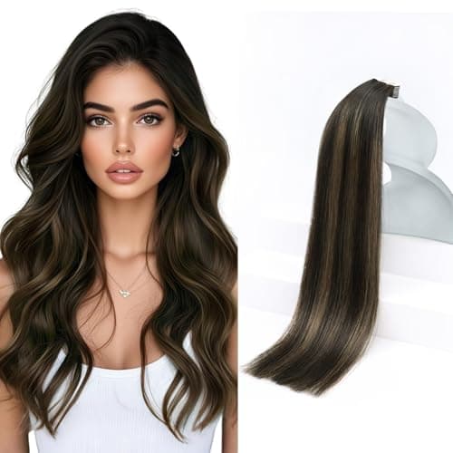 Sunny Hair Brown Tape in Hair Extensions 18 Inch Remy Tape in Extensions Human Hair Balayage Brown Tape ins Human Hair Extensions 20Pcs 50g