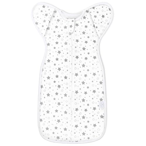 ANYEDDE Baby Swaddle 3-6 Months - Arms Up Transitional Swaddles, Transition Swaddle Sack with Removable Cuffs & 2-Way Zipper, Gray Stars Design, Breathable Cotton Newborn Sleep Sacks