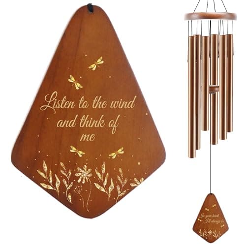 JMsuertes Memorial Sympathy Wind Chimes for Outside, Dragonfly Wind Chimes for Loss of Loved One Mother Father, Bereavement/Condolence/Funerary/Remembrance Gift Idea,32inch Wooden,Brown