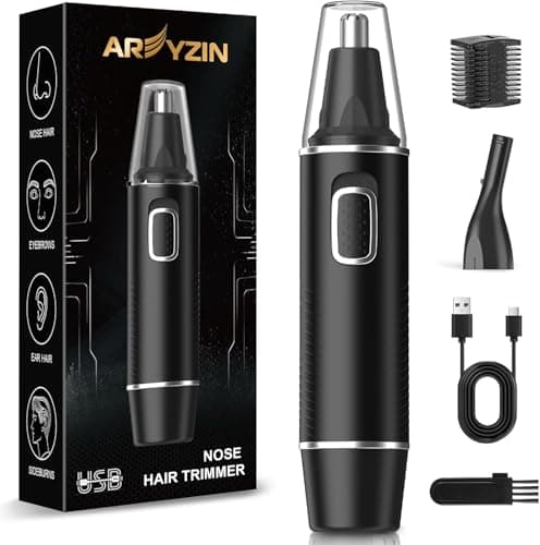 AREYZIN Nose Hair Trimmer for Men,Rechargeable Ear and Nose Trimmer,2 in 1 Painless Professional Eyebrow & Facial Hair Trimmer with IPX7 Waterproof Dual Edge Blades (Black)