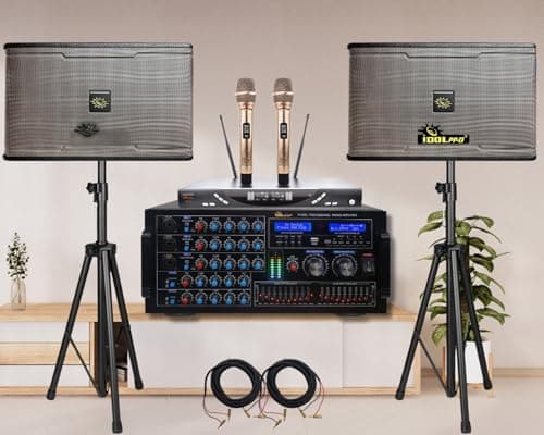 IDOLpro 6000W Professional Bluetooth Mixing Amplifier & Dual Wireless Microphones & 1200W 10" Speakers Home Karaoke System