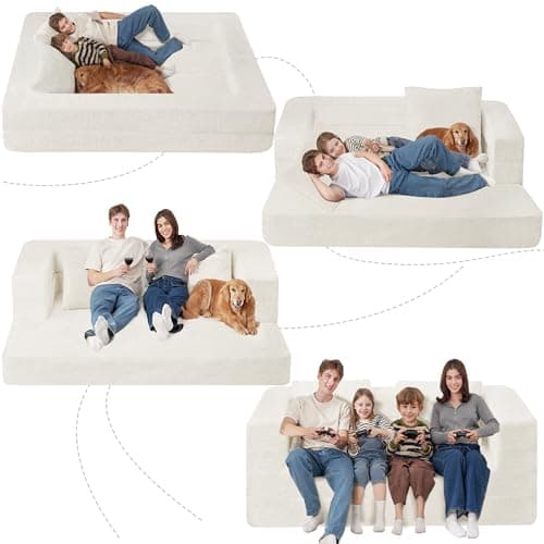 Cansunna Giant Human Dog Bed, 3-in-1 Human Sized Dog Bed with Washable Faux Fur Cover, Foldable Large Human Pet Bed with Pillow in Bedroom, Living Room