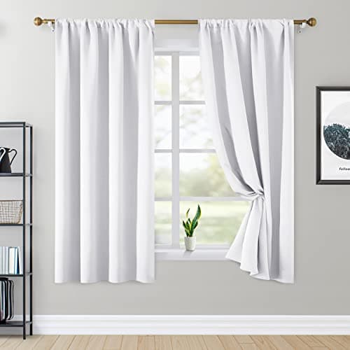 HOMEIDEAS 2 Panels Greyish White Blackout Curtains, 52 X 63 Inch Room Darkening Thermal Insulated Window Pocket Drapes for Bedroom, Kitchen, Living Room