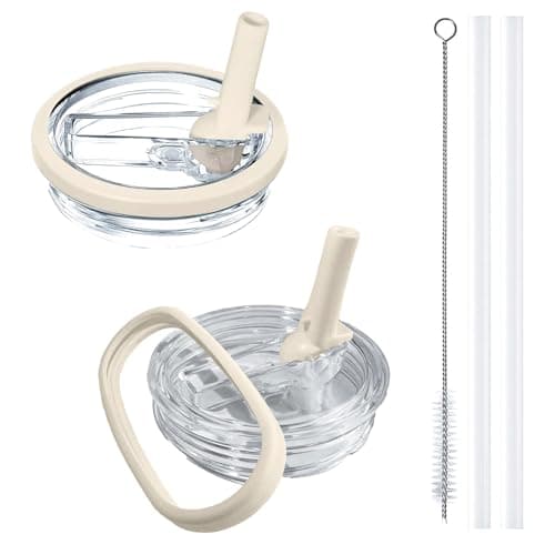 Aooiiysd 2 Pack Stanley Lid Replacement 40 oz, for Stanley Quencher H2.0, Spill-Proof Design, High-End Anti-Fall And Heat-Resistant Material（Cream）