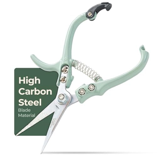 Modern Sprout Pruning Shears, Herb Snipping Scissors, Lightweight Gardening Tools W/Easy Lock, Flower Cutter Garden Shears, Carbon Steel Blade + Reusable Holster (Green, 1-Pack)