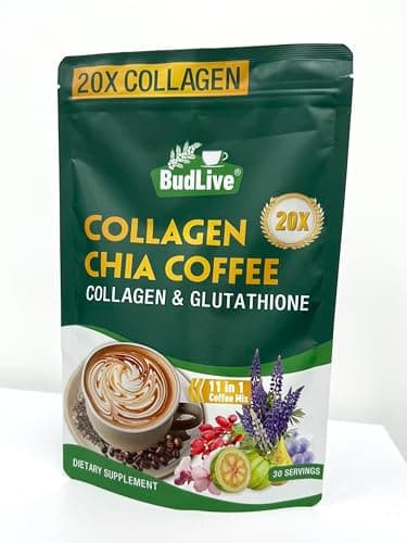 20X Collagen Chia Coffee, 11 in 1 Chia Coffee Mix with Collagen & Chia Seeds, Goji Berry, Supports Hair, Skin & Nails, Boost Beauty & Energy, Sugar Free, Vegan, Gluten-Free, 30 Servings, 1PACK