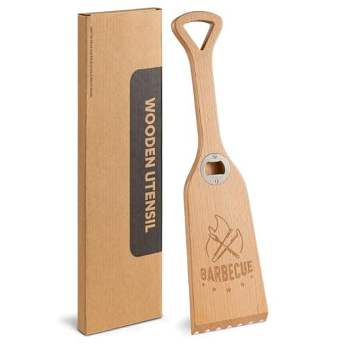 salato Wood Grill Scraper with Bottle Opener, 15.75" Heavy-Duty Wooden Grill Scraper for Outdoor Grill - One-Piece Solid Beech Wood, Bristle-Free - Natural Wood Grill Grate Brush Cleaner for BBQ