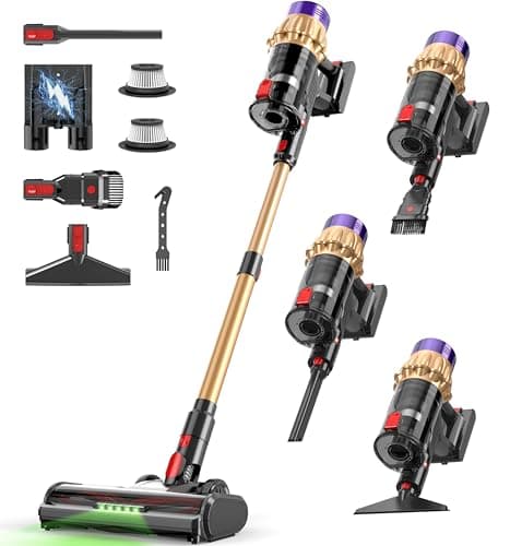Hotanime Cordless Vacuum Cleaner, 650W 50KPA 70Mins, Upgraded Vacuum Cleaners for Home, Self-Standing Stick Vacuum with Anti-Tangle Brush, LED Touch Screen for Hardwood/Carpet/Pet Hair/Car