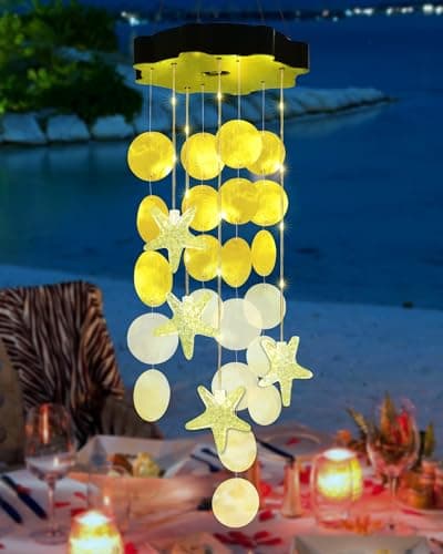 Solar Shell Gift for Mom Grandma Girls, Yellow Solar Wind Chimes for Outside, Outdoor Decorative Mobile Lights for Garden, Yard, Patio, Window, Party, Outdoor Decorations(Warm White)