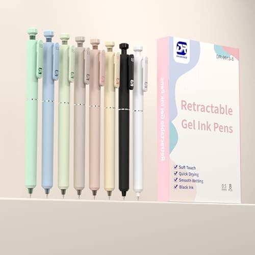 8Pcs Aesthetic Retractable Gel Pens, Quick Drying Fine Point 0.5mm Black Ink Pen, Extra Smoooth Writing Pens for Journaling, Note Taking, Cute Stationery School Office Supplies Gift for Women and Man