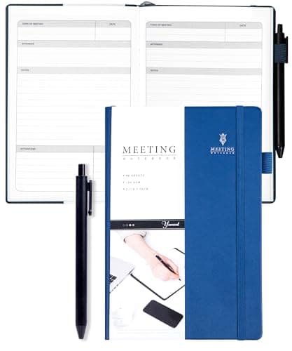 Yoment Meeting Notebook for Work with Action Items Hardcover Leather 5.5X 8.5 Office Project Planner for Women Men Meeting Notes Notebooks for Work,Dark Blue