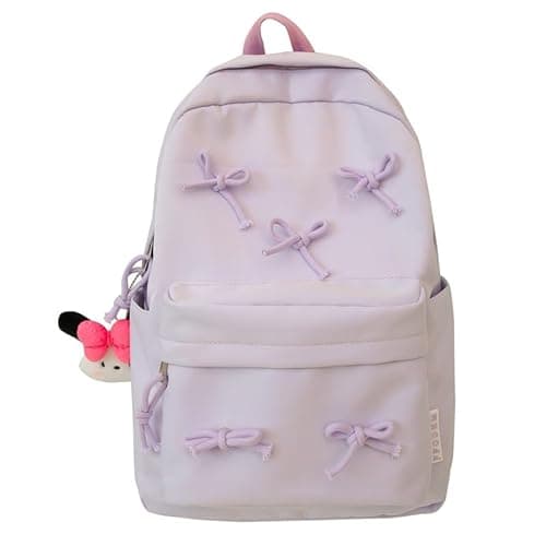KAOBIO 2026 Trendy Cute Bowknot Backpack for Women Laptop Daypack Y2k Preppy Aesthetic Backpack Kawaii Coquette Backpack (Purple)