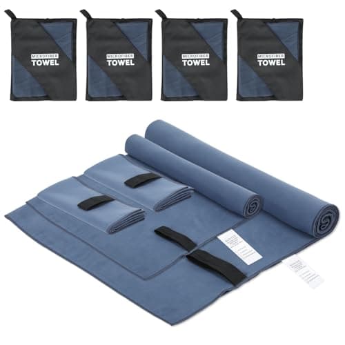 NUOYEE 4 Pack Camping Towel Set Microfiber Lightweight Travel Body Towels Men Women Quick Dry S L XL Fast Drying Compact Absorbent Towel for Beach Yoga Swimming Pool Hiking Fishing Picnic Gym Sports