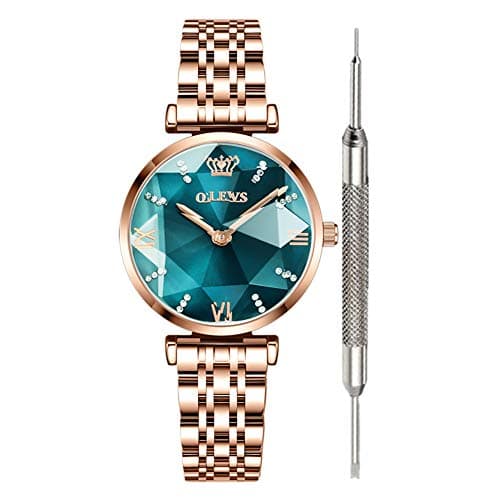 OLEVS Green Crystal Watches for Women Waterproof Prismatic Diamond Watch Cheap Luxury Fashion Watches for Women Ladies Fine Stainless Steel Analog Quartz Watch
