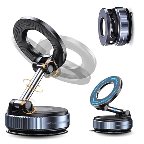 Praisol Car Phone Holder for Magsafe, 360° Adjustable Vacuum Magnetic Phone Mount with 3000gf Magnetic Grip & 40LBS Suction Cup, Shockproof Design for All Smartphones