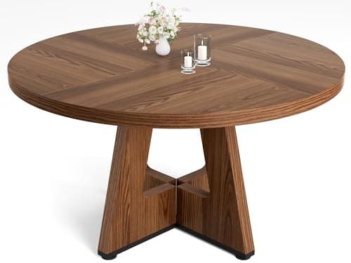 TEROL Round Dining Table for 4-6 People, 47" Dining Room Table with Wooden Pedestal Base, Circle Kitchen Tables for Kitchen, Dining Room, Living Room, Table Only