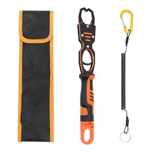 Tanzoii Fish Lip Gripper - 12.4" Aluminum Alloy Fish Grabber, Corrosion-Resistant Fish Holder for Saltwater, Max. 40lbs Scale with Non-retraction Jaws, Fishing Gear, Orange