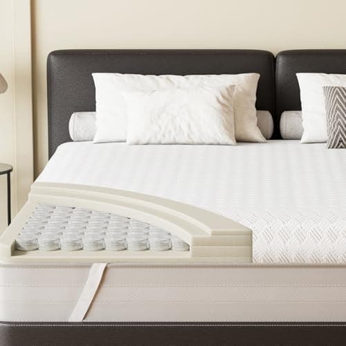 Belffin 4 Inch Memory Foam Innerspring Mattress Topper King Size, Spring Core Medium Firm Thick Bed Topper, No Odor, Soft & Breathable Mattress with Removable Cover for Body Support, White