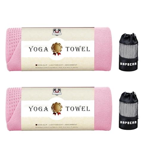 HAPBEAR 2 Pack Hot Yoga Towel - Non Slip Yoga Mat Towel with Grip Dot, Super-Absorbent, Soft Microfiber Towel for Hot Yoga, Pilates and Fitness