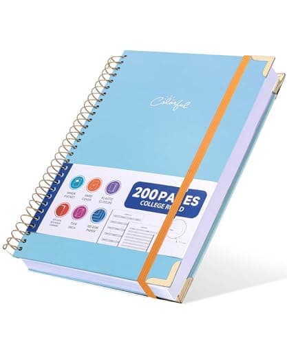 Yoment Hardcover Spiral Notebook Journal 7 X 10 with Contents, Contacts, College Ruled Notebooks for School Work B5 Aesthetic Cute Notebooks for Women, Blue