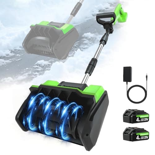 Cordless Snow Shovel, 21V Electric Cordless Snow Blower with Battery and Charger, 19FT Throw Distance, Lightweight 9.9lb for Driveway, Steps, Patio, Sidewalk(Green)