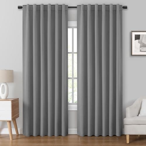 HOMEIDEAS Blackout Curtains, 2 Pages Light Grey Room Darkening Bedroom Pinch Pleated Curtains Thermal Insulated Back Tab Rod Pocket Drapes for Bedroom, W52 x L96