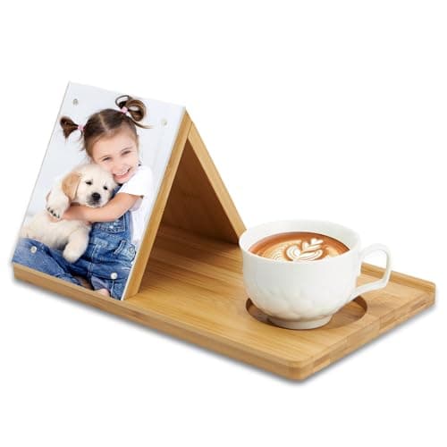 ROSOS Bamboo Book Holder, Triangle Book Holder Stand with Acrylic Picture Frame, Book Rest with Cup Holder, Tablet and Kindle Stand, Book Lovers Gifts, Bookish Gifts, Bamboo Book Rest Stand