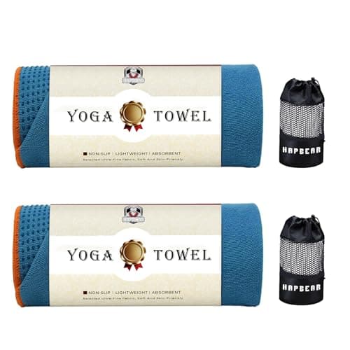 HAPBEAR 2 Pack Hot Yoga Towel - Non Slip Yoga Mat Towel with Grip Dot, Super-Absorbent, Soft Microfiber Towel for Hot Yoga, Pilates and Fitness