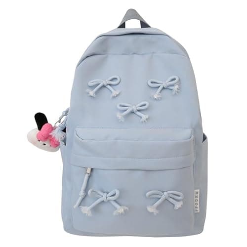 KAOBIO 2026 Trendy Cute Bowknot Backpack for Women Laptop Daypack Y2k Preppy Aesthetic Backpack Kawaii Coquette Backpack (Blue)