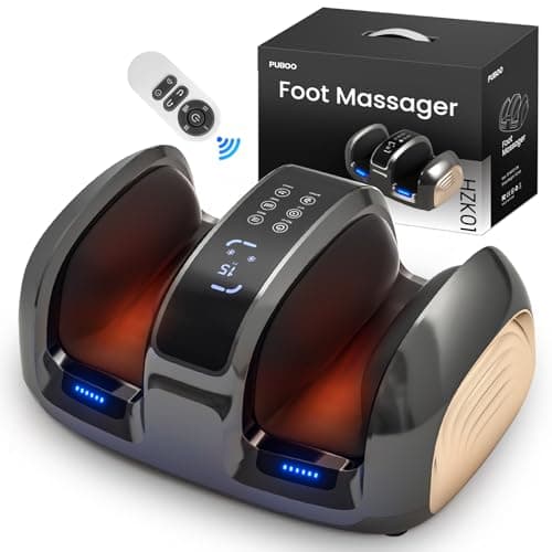 Puboo Shiatsu Foot Massager with Heat for Plantar Fasciitis and Calf Circulation Relief, Neuropathy Pain, Wireless Remote Electric Design Premium Gift, Fits Large Feet with 3 Modes & Timer