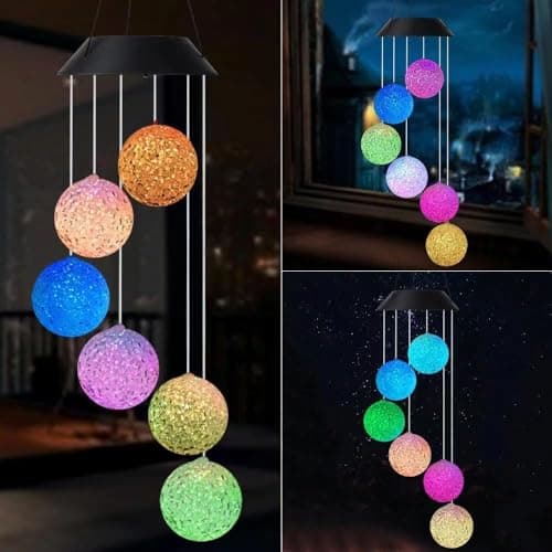 HFLYJPYW Wind Chime Outside Color Changing Ball Wind Chimes, LED Mobile Solar Lamp for Mom Grandma Waterproof Outdoor Solar Lights for Garden Patio Party Yard.