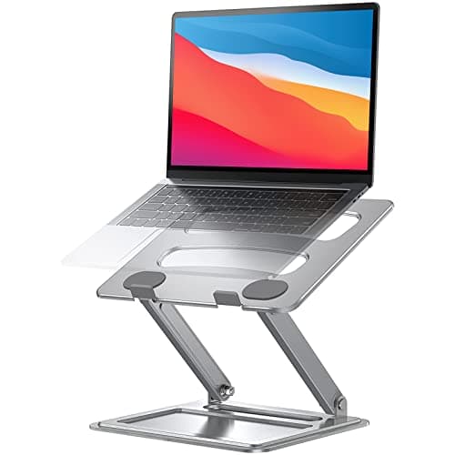 LORYERGO Laptop Stand for Desk, Adjustable & Foldable Laptop Riser for 10-15.6 Inch Laptops, Computer Stand for MacBook/Notebook, Portable Ergonomic Holder Up to 17.6lbs - Silver