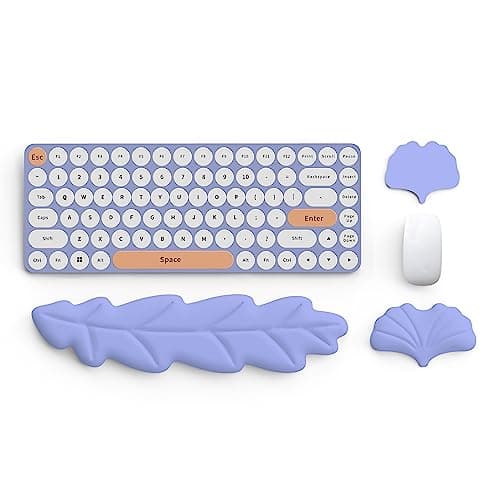 Lauspuck Keyboard Wrist Rest Pad Set, Leaf Shape PU Leather Memory Foam Cushion Support, Mouse Rest Pad, Non-Slip Support for Easy Typing Pain Relief, Purple Leaf