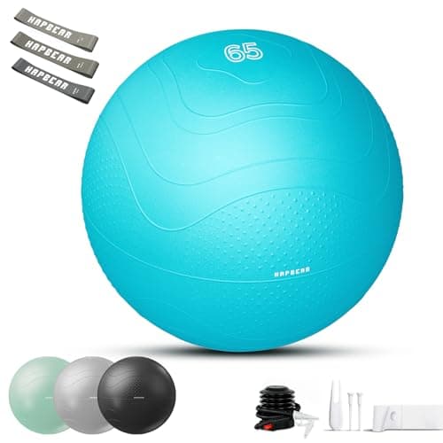 HAPBEAR Exercise Ball (22''/26''/30'') - Anti-Burst Slip-Resistant Yoga/Pilates Ball for Core Training & Posture Improvement, Home Gym/Rehab/Pregnancy Ball, Quick Pump & 3 Resistance Bands Included