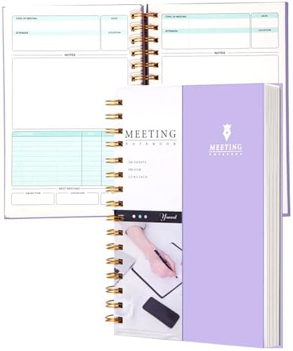 Meeting Notebook for Work with Action Items 5.5×8.5 Hardcover Spiral Meeting Planner for Office Business Meeting Notes Notebooks for Note Taking Professional Meeting Notebooks for Men Women,Purple