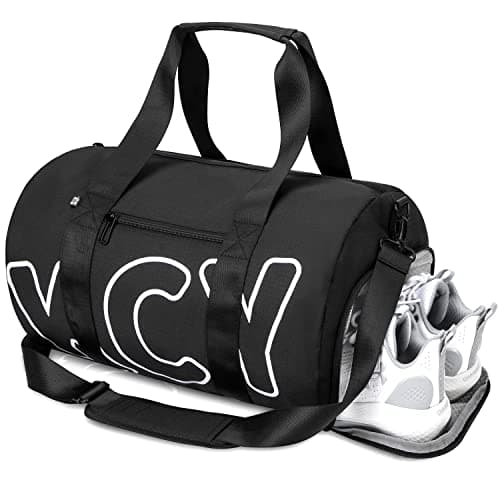 KCY Sports Gym Bag with Wet Pocket & Shoes Compartment for Women & Men, Small Sports Duffel Bag for Yoga Baseball Camping Travel, Waterproof, Lightweight, Black