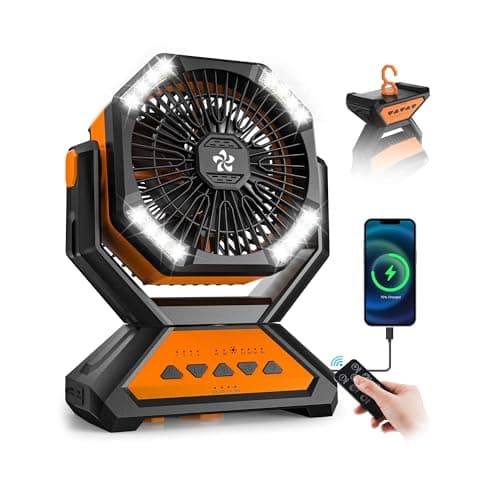 Rechargeable Fan Portable-Camping Fans for Tents, 20000mAh Battery Powered Fan Camping Lights with Remote Hook, 4 Timer/4 Speed,Oscillating 45°/90°, Suitable for Personal Office Desk Travel Beach BBQ