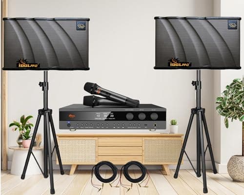 IDOLpro IP-200 4000W Digital Mixing Amplifier and 1000W Dual Speaker and Stands Home Karaoke System