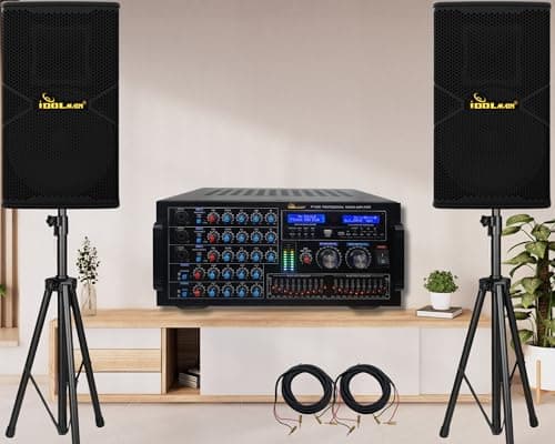 IDOLmain 6000W Professional Karaoke Mixing Amplifier with Bluetooth/Equalizer/HDMI Plus 1800W Speaker Karaoke System