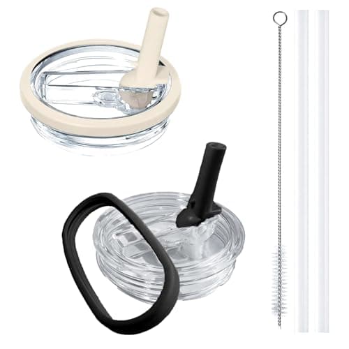 Aooiiysd 2 Pack Stanley Flip Straw Lid, Replacement Fit for 40 oz Stanley Quencher H2.0, Spill-Proof Design, High-End Anti-Fall And Heat-Resistant Material (Beige and Black Set)
